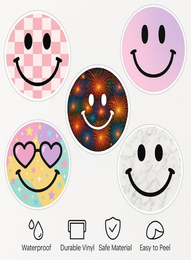 OBUJOPAL 107 Pcs Smiley Face Stickers, Smiling Stickers for Water Bottle Teaching Rewards Notebooks Stationery Toy Laptop Notebook Cup Phone Case Skateboard, 2.5 Inch Diameter - Image 2